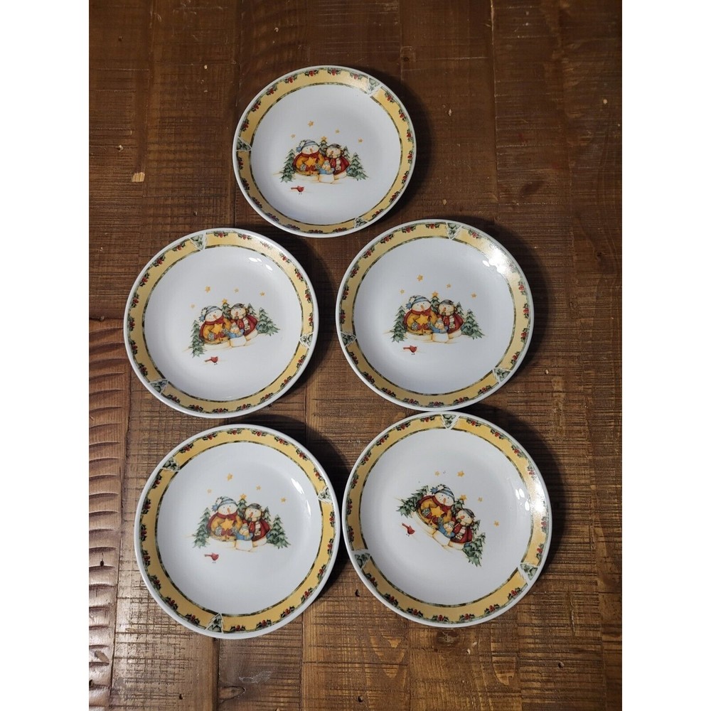 Lot of 5 pcs Gibson Frolic Snowman Salad Plate 7” Debi Hron 2003 Christmas